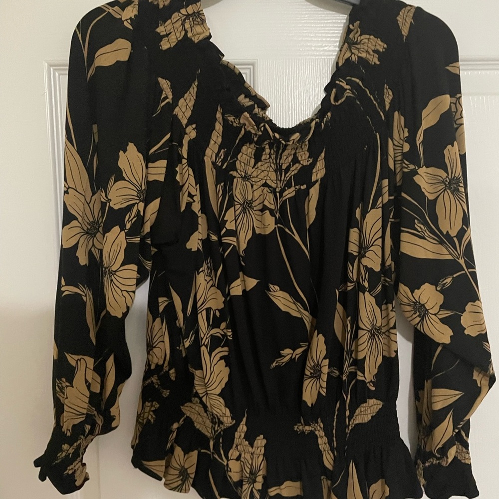 Ralph Lauren Tan Ruffled Fitted Blouse
